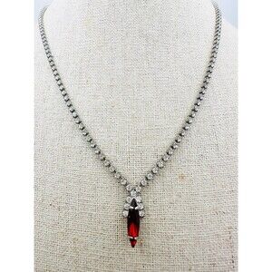 Vintage red clear rhinestone Necklace 17”